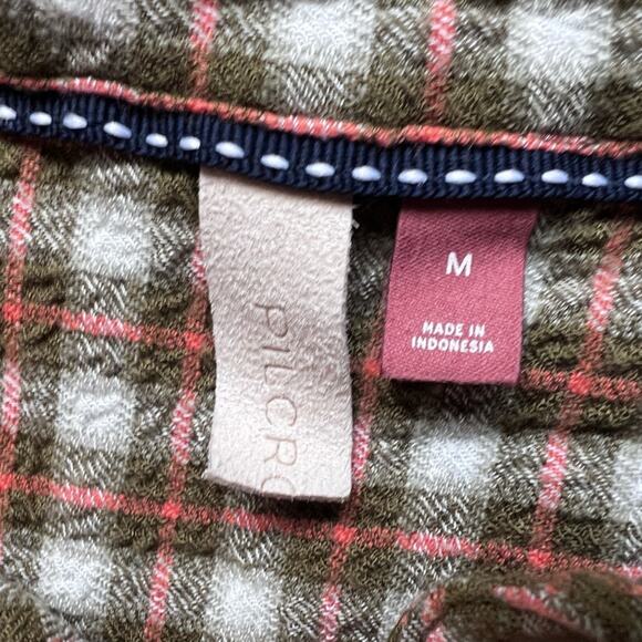 Pilcro Pink Green Plaid Textured Button Down Long Sleeve Shirt Cottagecore - Med - Picture 7 of 9